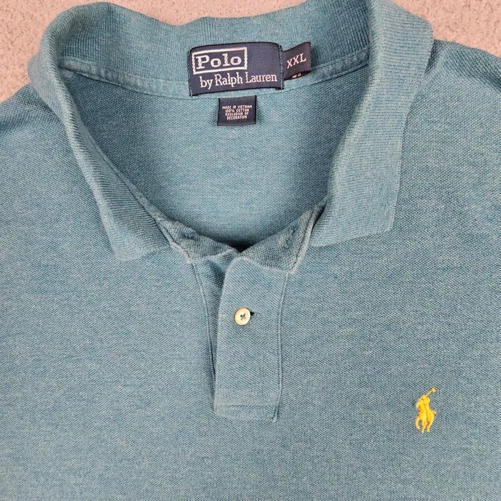 Polo Ralph Lauren Polo Shirt XXL‎ Teal Blue Heathered Preppy Pique Pony Logo Y2K